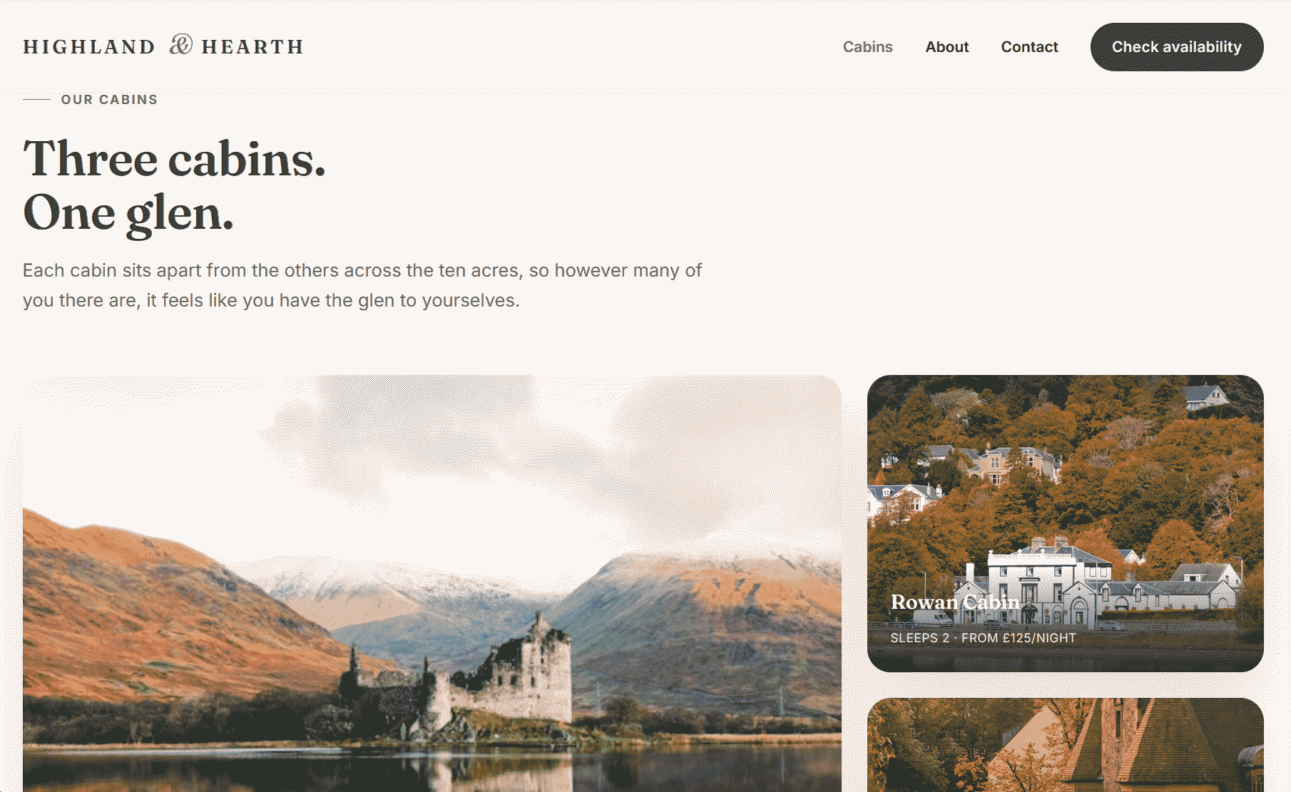 Highland & Hearth holiday cabin website design