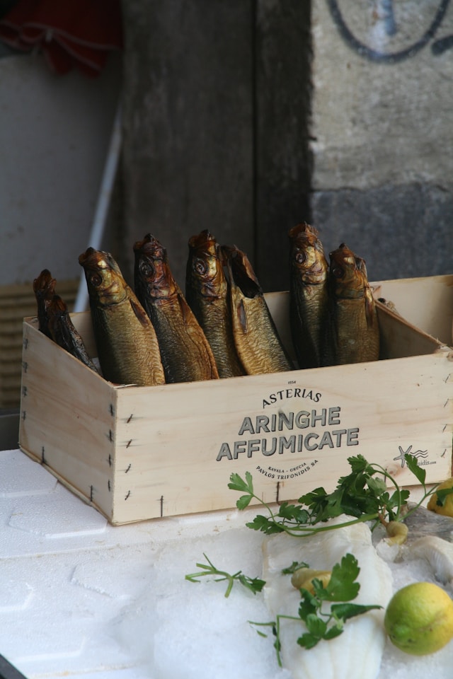 The day's smoked fish, ready on ice at the counter